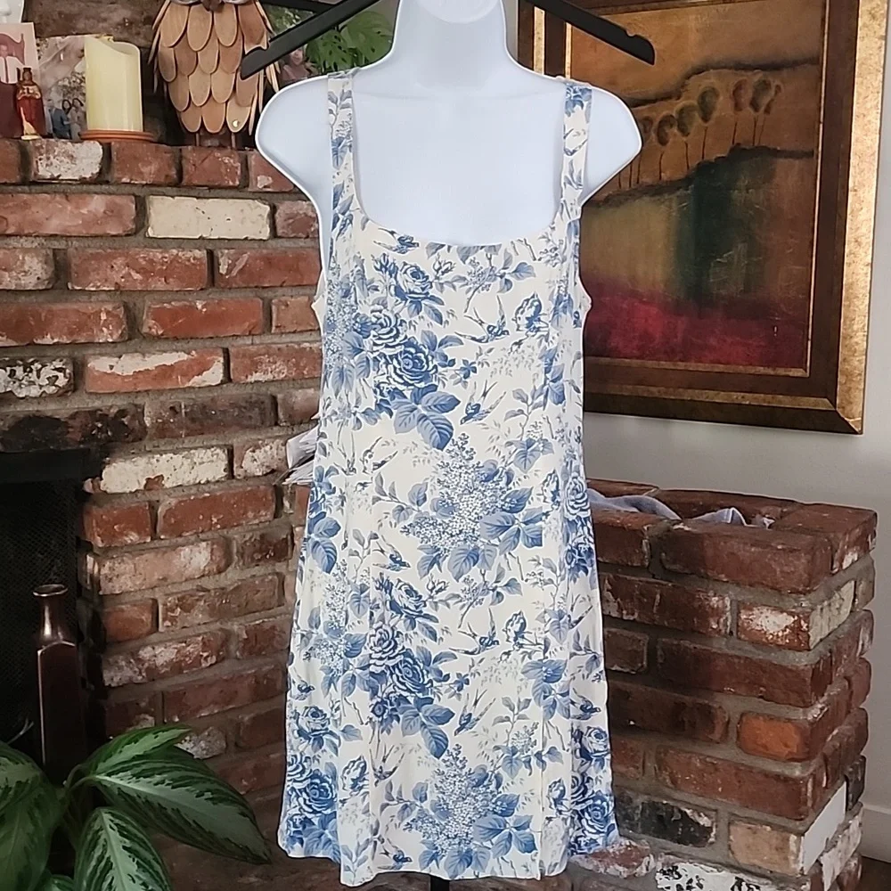 Reformation Pompadour Blue White Floral Mini Dress Cottagecore French Girl - Picture 2 of 11